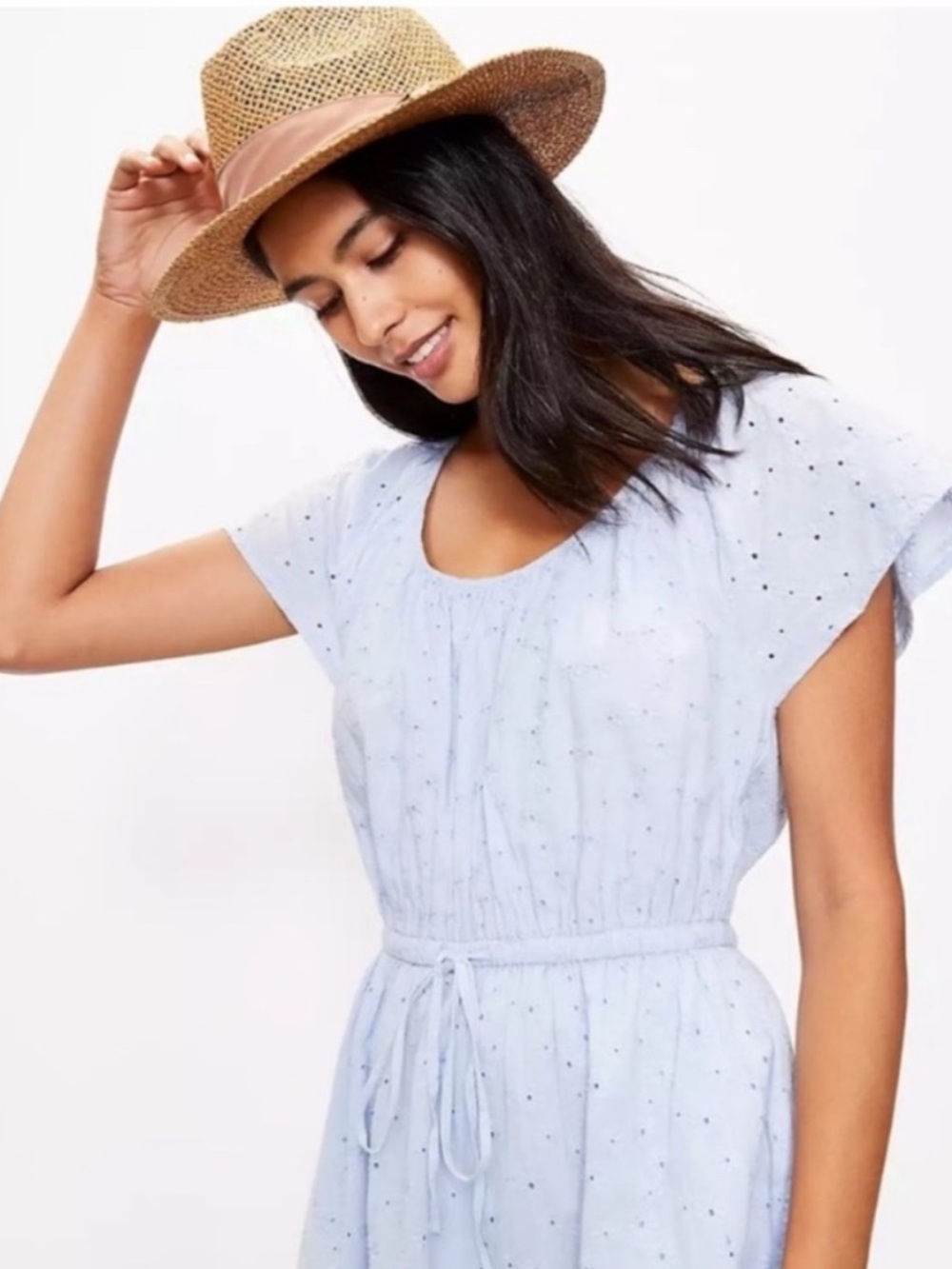 LOFT Beach light blue Eyelet Tiered Flounce Dress size M